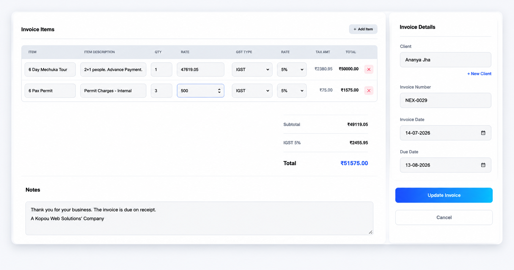 Create an Invoice