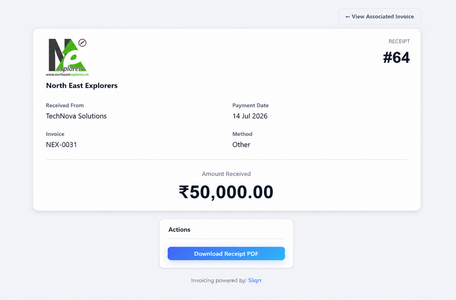 Sliqrr Payment Receipt - Can be viewed and downloaded