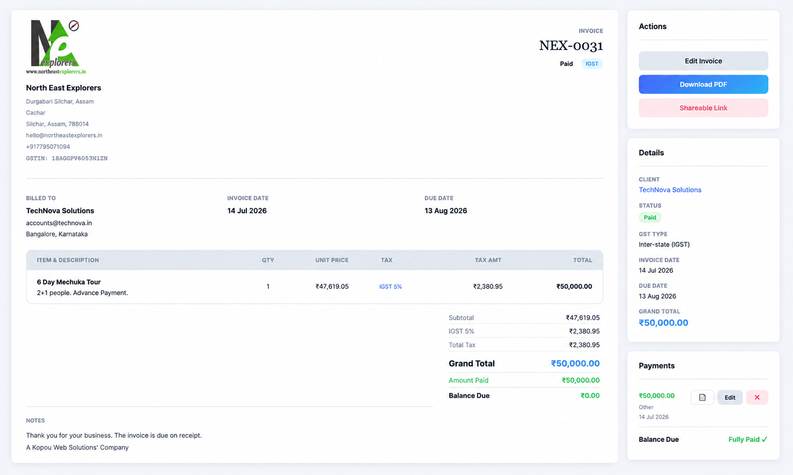 Download or Share a public link for your Sliqrr Invoice